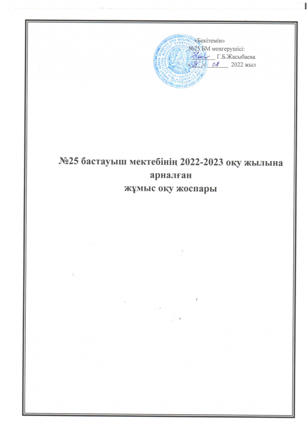 №25 бастауыш мектебінің 2022-2023 оқу жылына арналған  жұмыс оқу жоспары