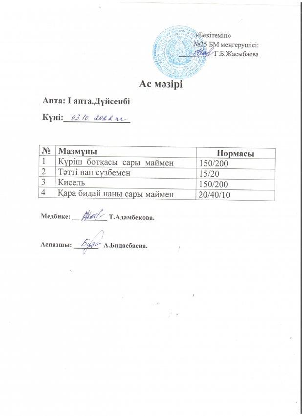 Ас мәзірі 03.10.2022 жыл