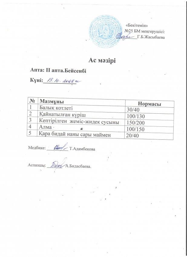 Ас мәзірі 13.10.2022 жылы