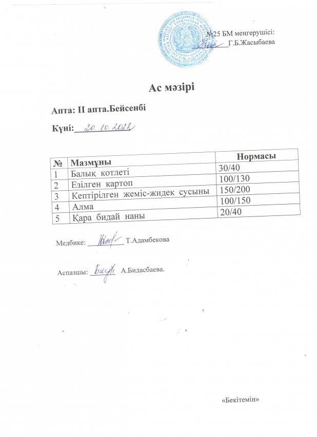 Ас мәзірі 20.10.2022 жылы