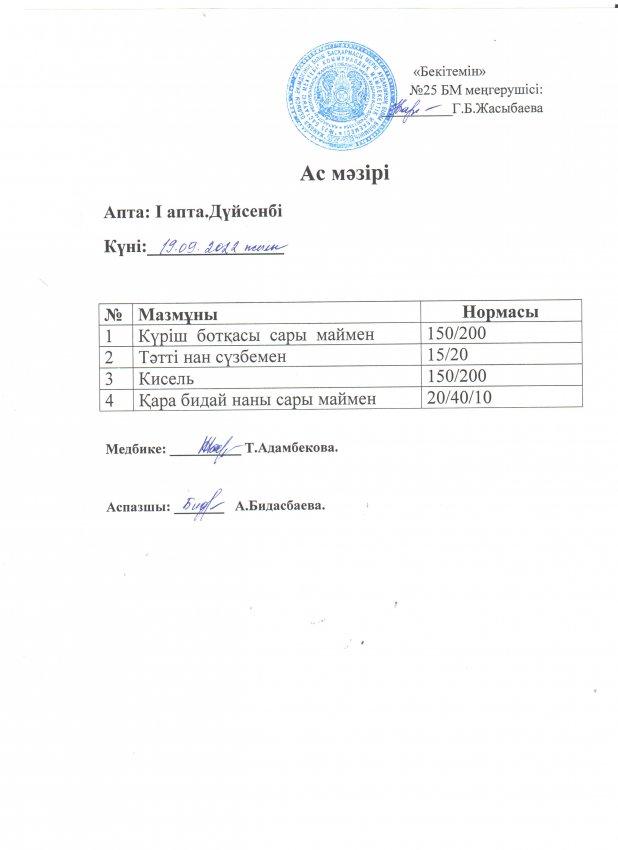 Ас мәзірі 19.09.2022 жылы