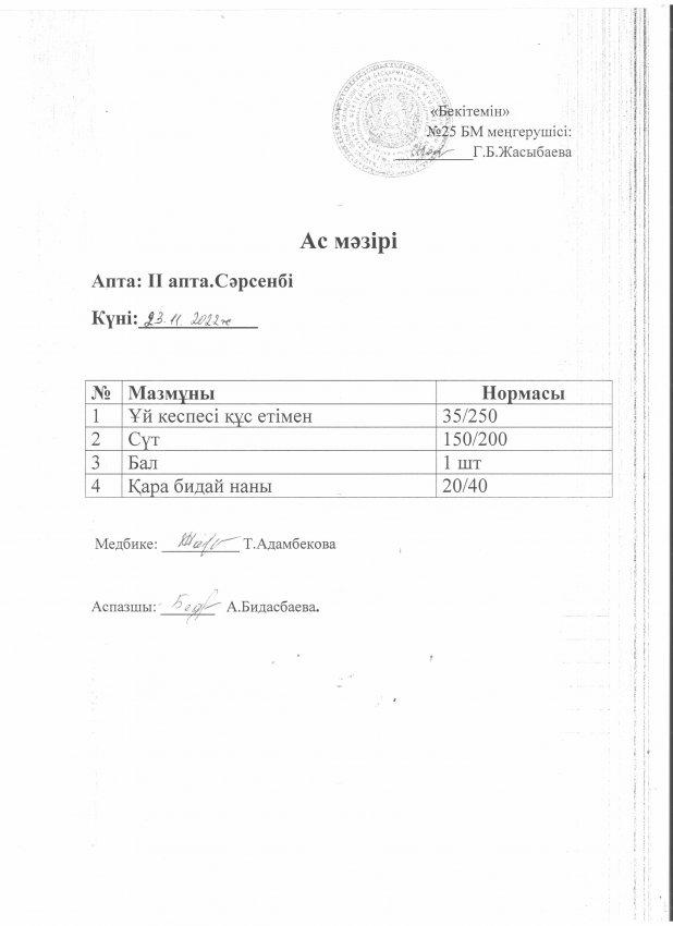 Ас мәзірі 23.11.2022 жылы